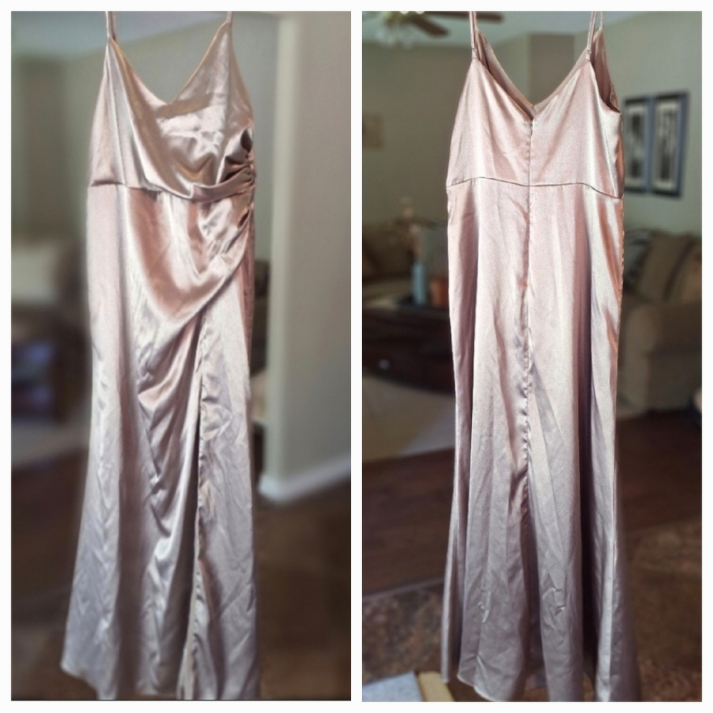 Birdie Grey Elegant Satin Taupe Beige Brown Evening Gown XL